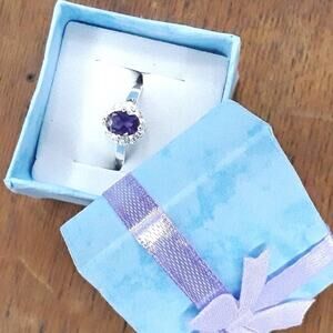 .925 Sterling Silver & CZ Amethyst  Ring 7 1/2